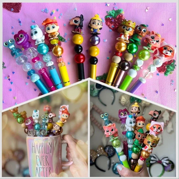✨😍 Disney Doorable beaded Pens handmade✍️ princess pixar Toy Story muppets - Picture 6 of 16